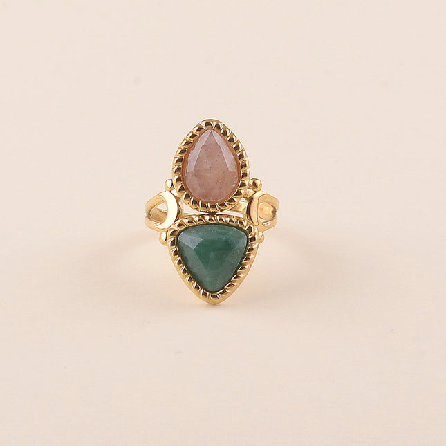 Bague - 2 pierres naturelles, goutte et triangle