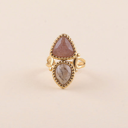 Bague - 2 pierres naturelles, goutte et triangle