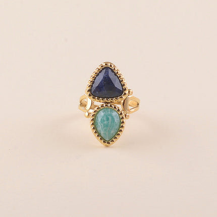 Bague - 2 pierres naturelles, goutte et triangle