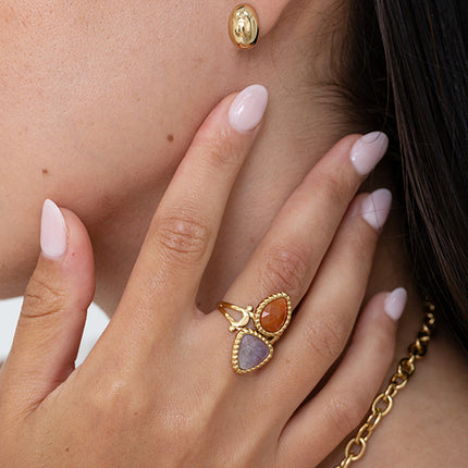 Ring - 2 natural stones, drop and triangle