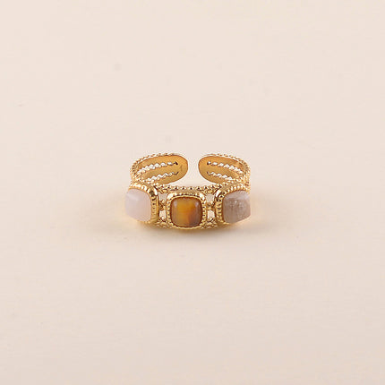 Bague - 3 pierres naturelles carrées