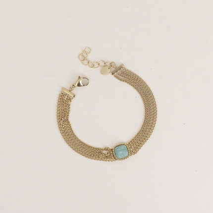 Bracelet - 4 chaînes et une pierre naturelle carrée