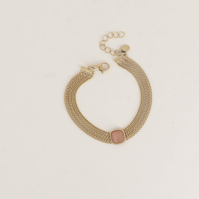 Bracelet - 4 chains and a square natural stone