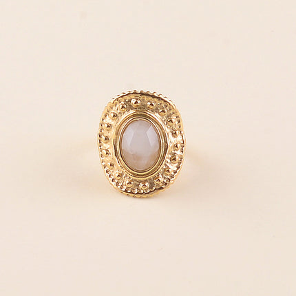 Bague large - pièce ovale avec points et pierre naturelle ovale