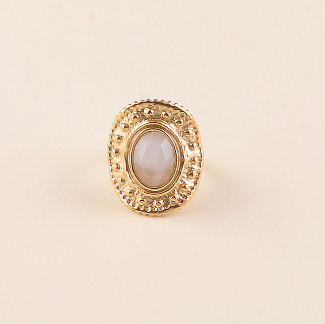 Bague large - pièce ovale avec points et pierre naturelle ovale