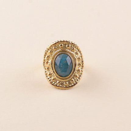 Bague large - pièce ovale avec points et pierre naturelle ovale