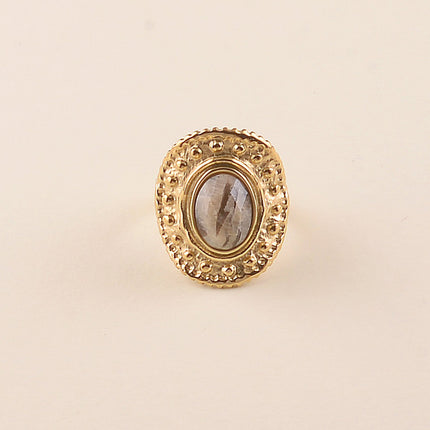 Bague large - pièce ovale avec points et pierre naturelle ovale
