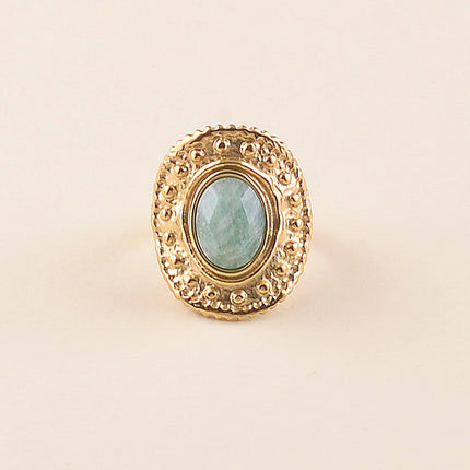 Bague large - pièce ovale avec points et pierre naturelle ovale