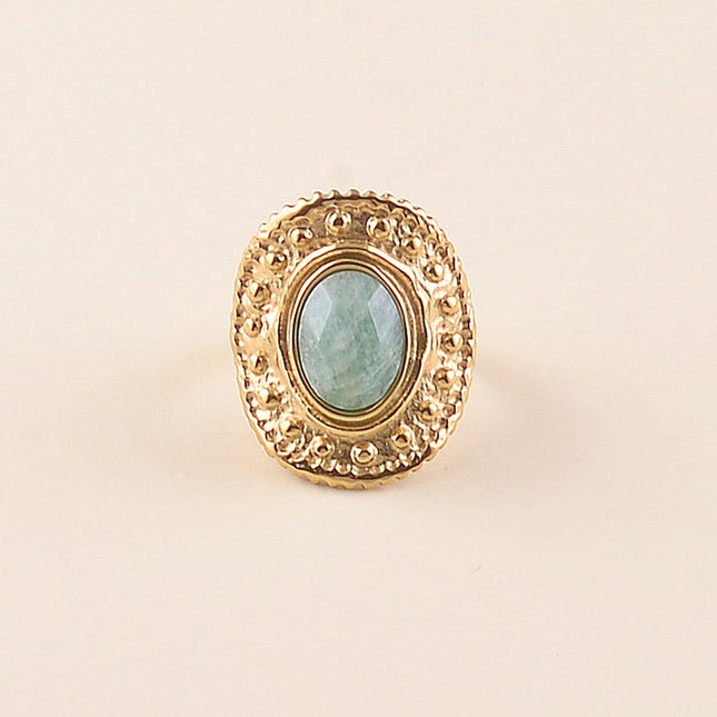 Bague large - pièce ovale avec points et pierre naturelle ovale