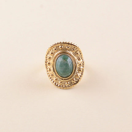 Bague large - pièce ovale avec points et pierre naturelle ovale