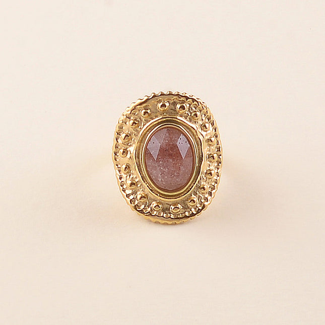 Wide ring - oval piece with dots and oval natural stone