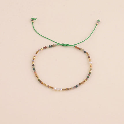 Bracelet sur cordon - perles en acier inoxydable et pierres naturelles
