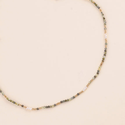 Collier sur cordon - perles en acier inoxydable et pierres naturelles
