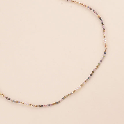 Collier sur cordon - perles en acier inoxydable et pierres naturelles