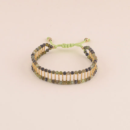 Bracelet sur cordon - tige en acier inoxydable et pierres naturelles