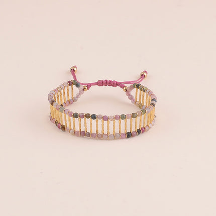 Bracelet sur cordon - tige en acier inoxydable et pierres naturelles