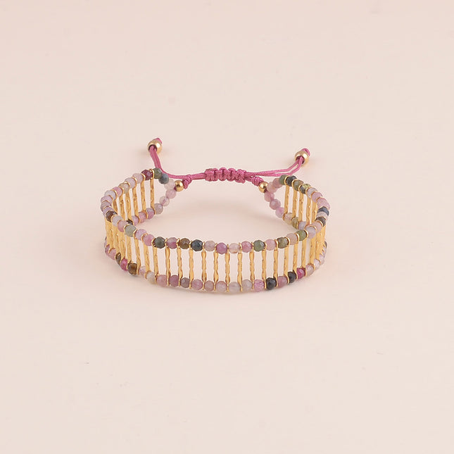 Bracelet sur cordon - tige en acier inoxydable et pierres naturelles