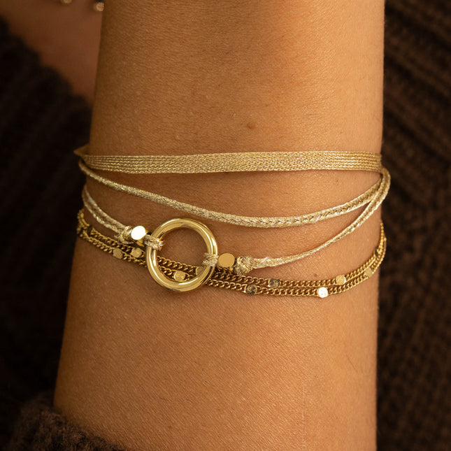 Bracelet multirangs - 3 cordons, 2 chaînes et un anneau
