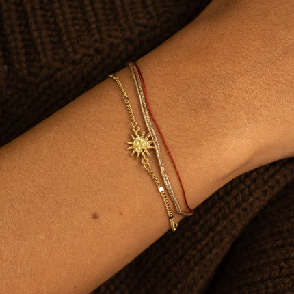 Bracelet - 3 rows, 2 cords, sun pendant