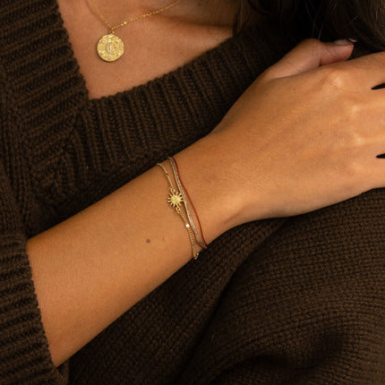Bracelet - 3 rows, 2 cords, sun pendant