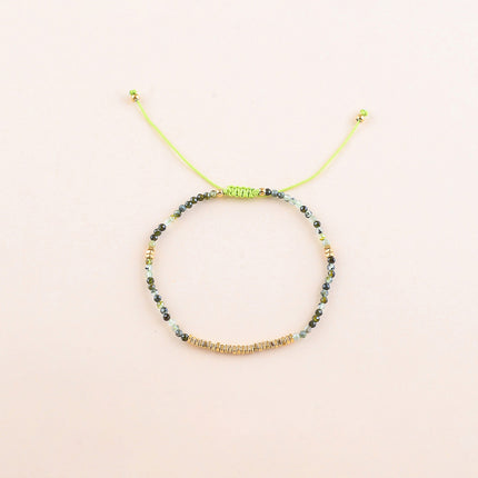 Bracelet - sur fil, fermoir coulissant, perles carrées en acier inoxydable et pierres naturelles