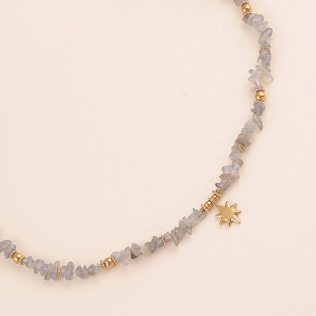 Collier sur fil - pierres naturelles et étoile effet brossée