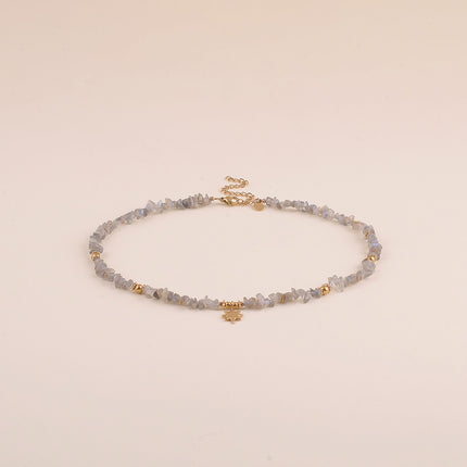 Collier sur fil - pierres naturelles et étoile effet brossée