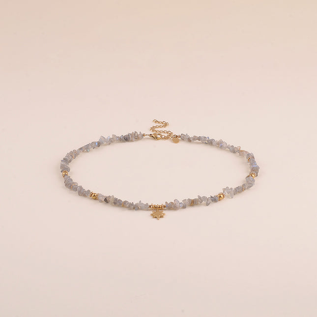 Collier sur fil - pierres naturelles et étoile effet brossée