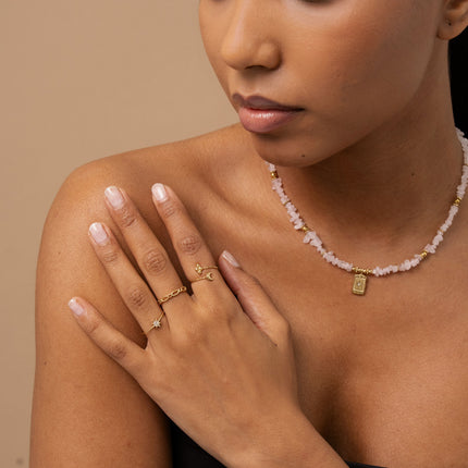 Necklace - natural stones, rectangular pendant with engraved star