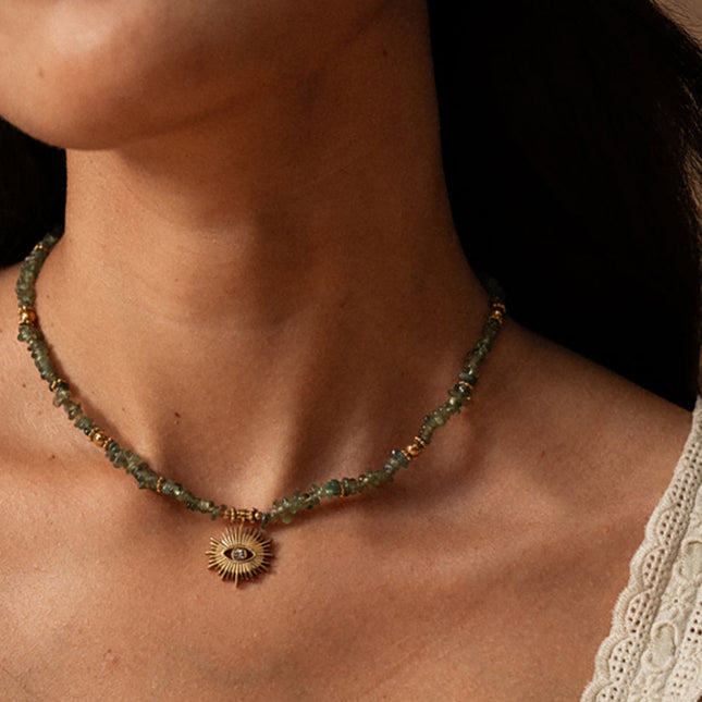 Collier Helor - pierres naturelles, oeil serti d'un cristal