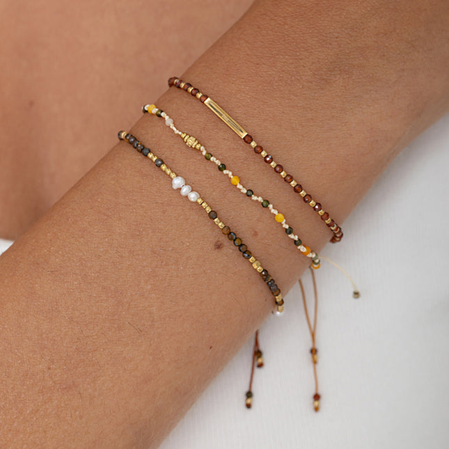 Cord bracelet - stainless steel beads and natural stones