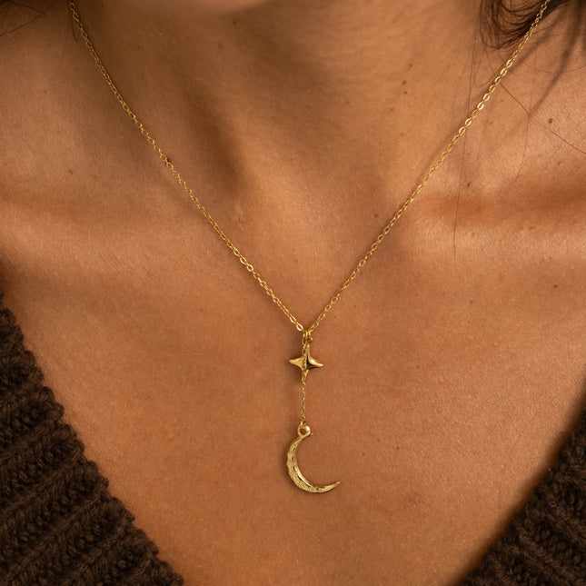 Collier Y - étoile et croissant de lune orné d'oxydes de zirco