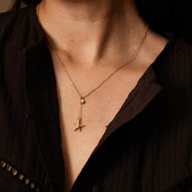 Collier Y Sablia - petit coquillage et étoile de mer