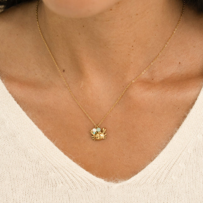 Collier - crabe, petite perle d'eau douce et pierre naturelle