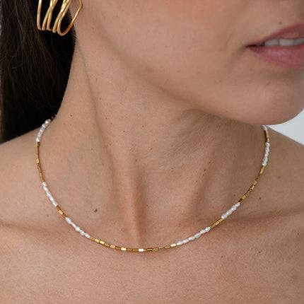 Collier - perles d'eau douce et perles en acier