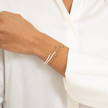 Lot de 3 bracelets élastiques - perles en acier inoxydable et perles d'eau douce