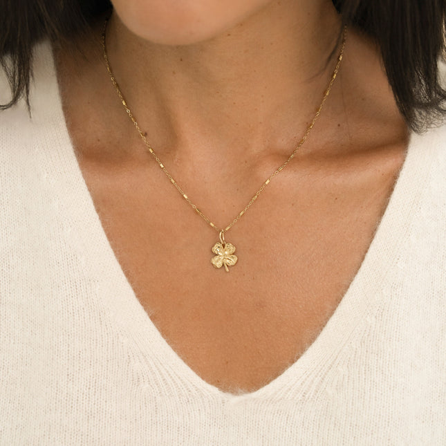 Necklace - rectangular links and clover pendant