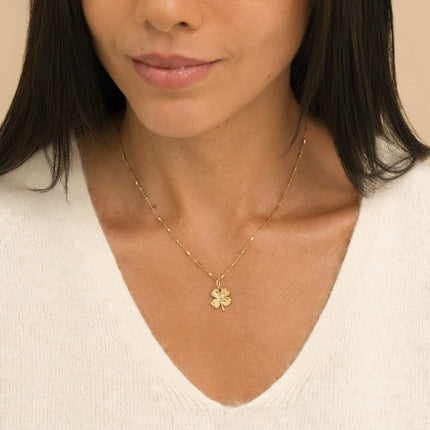 Necklace - rectangular links and clover pendant