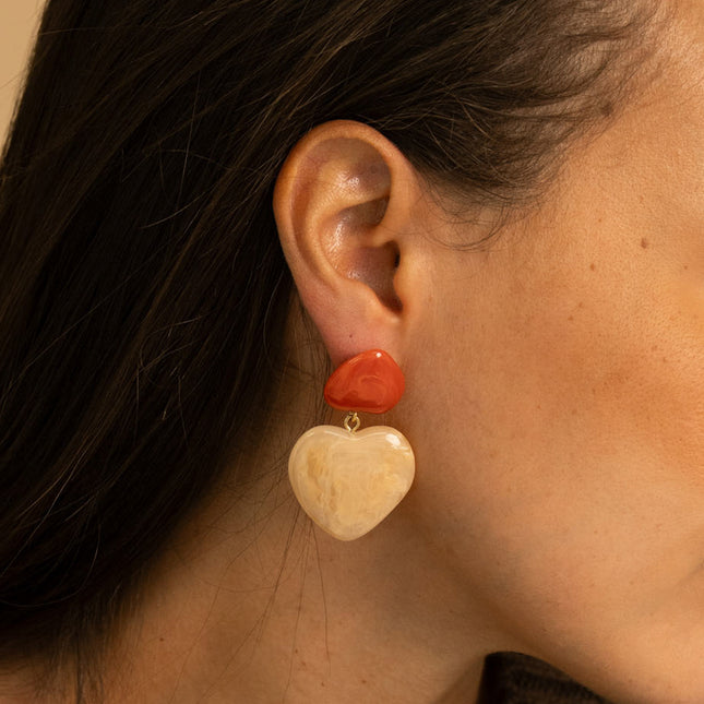 Dangle earrings - two resin hearts
