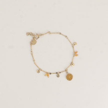 Bracelet - pastilles rondes martelées, pierres naturelles et pendentif rondelle d'orange