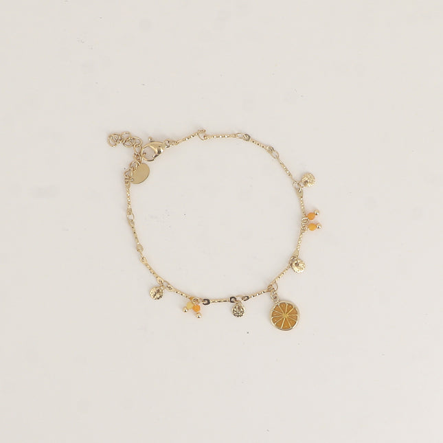Bracelet - pastilles rondes martelées, pierres naturelles et pendentif rondelle d'orange