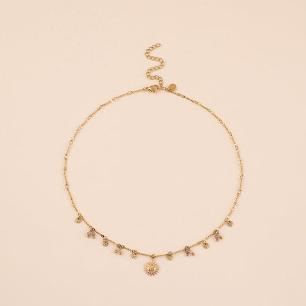 Necklace - hammered round discs, natural stones and sun pendant