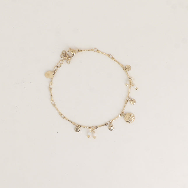 Bracelet - coquillage, pastilles texturées, perles nacrées