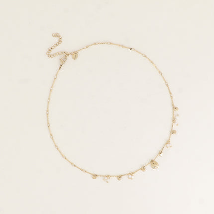 Collier - coquillage, pastilles texturées, perles nacrées