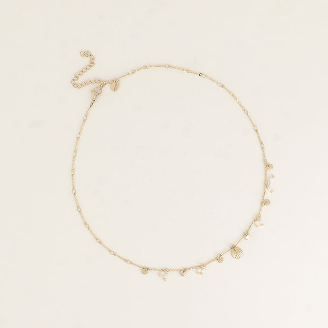 Collier - coquillage, pastilles texturées, perles nacrées