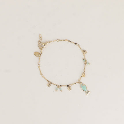 Bracelet - poisson émaillé, pastilles rondes texturées et pierres naturelles
