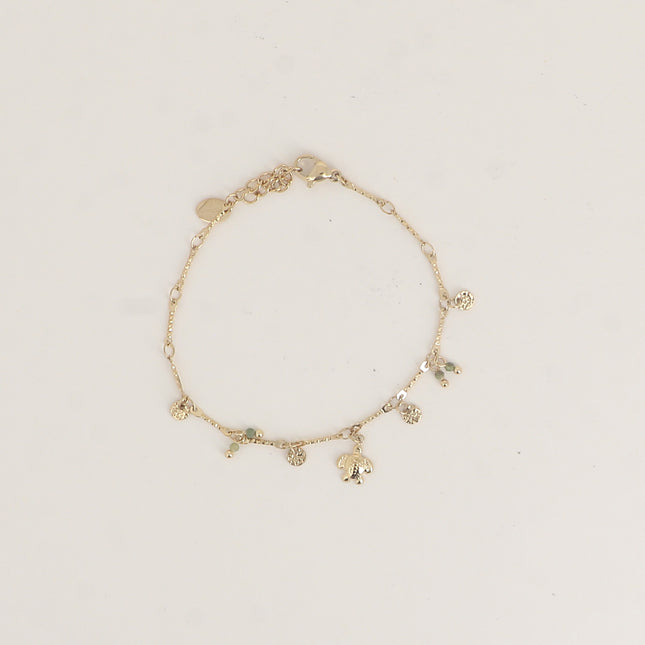 Bracelet - tortue, pastilles texturées, pierres naturelles