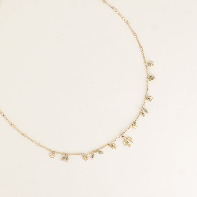 Collier - tortue, pastilles texturées, pierres naturelles