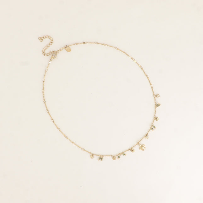 Collier - tortue, pastilles texturées, pierres naturelles