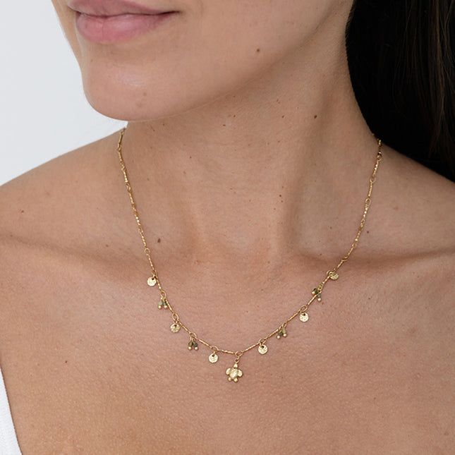Collier - tortue, pastilles texturées, pierres naturelles